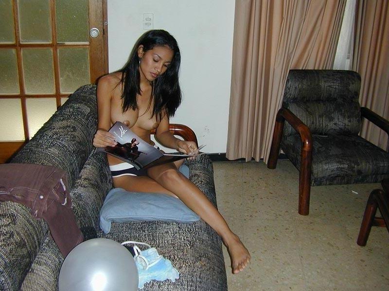 16P Asian coed goes full nude in couch shows squeezable tits