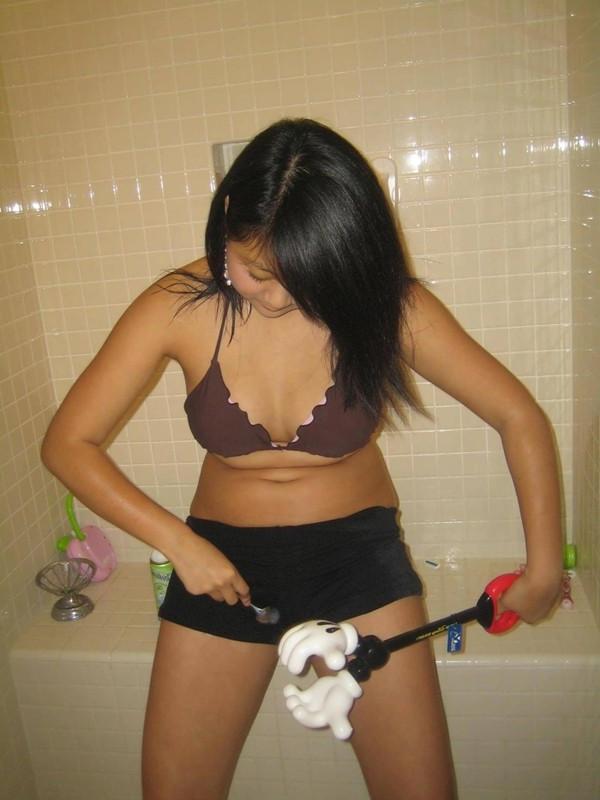 16P Asian coed goes full nude in couch shows squeezable tits