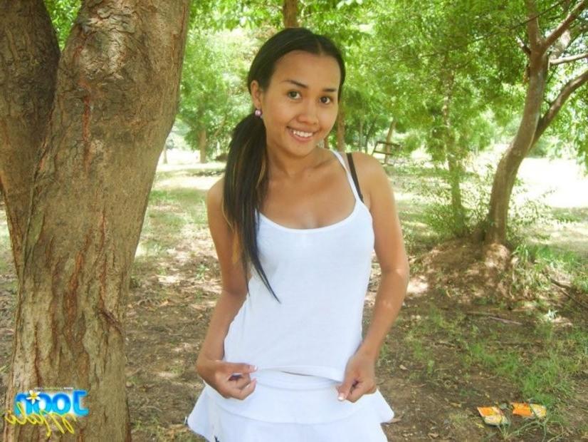 16P hot thai college coed flashes her tiny boobs