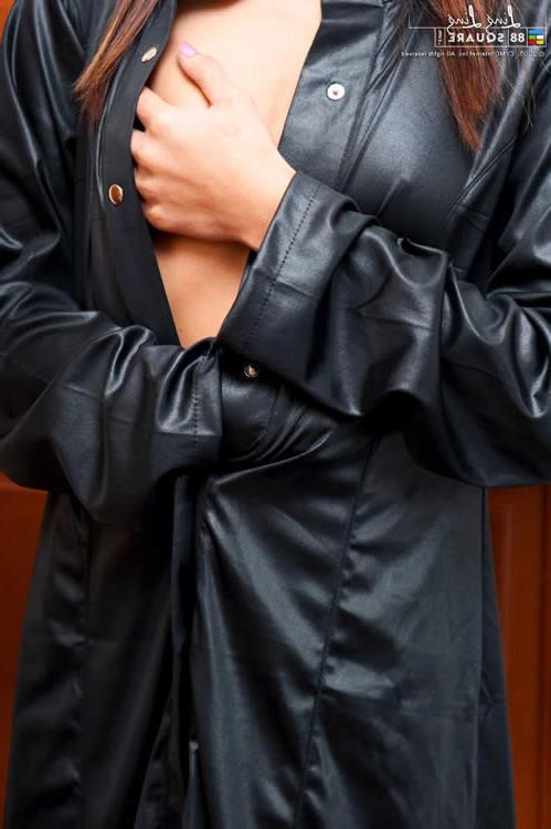 15P Beautiful thai model posing in leather
