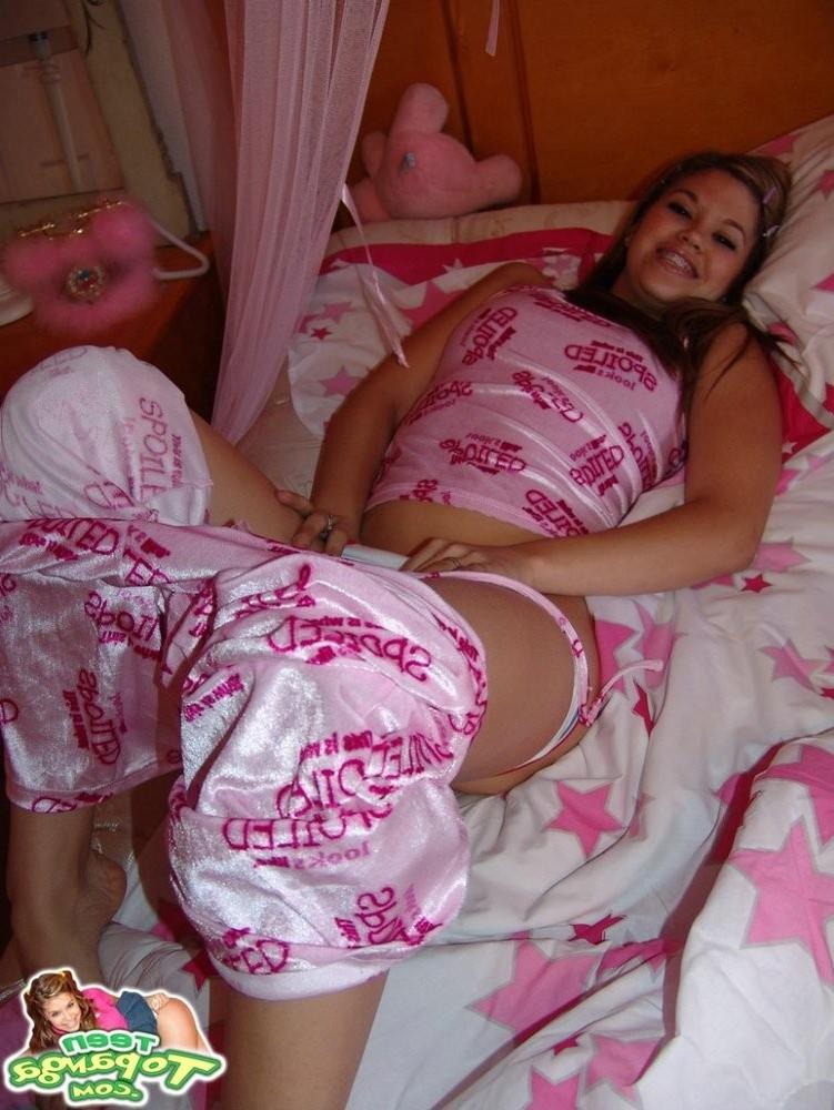 12P Teen Topanga pulling down her shirt and pants in her bed