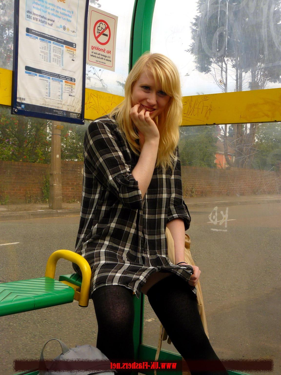 16P Flashing blonde british babe Satine Spark in public nudity