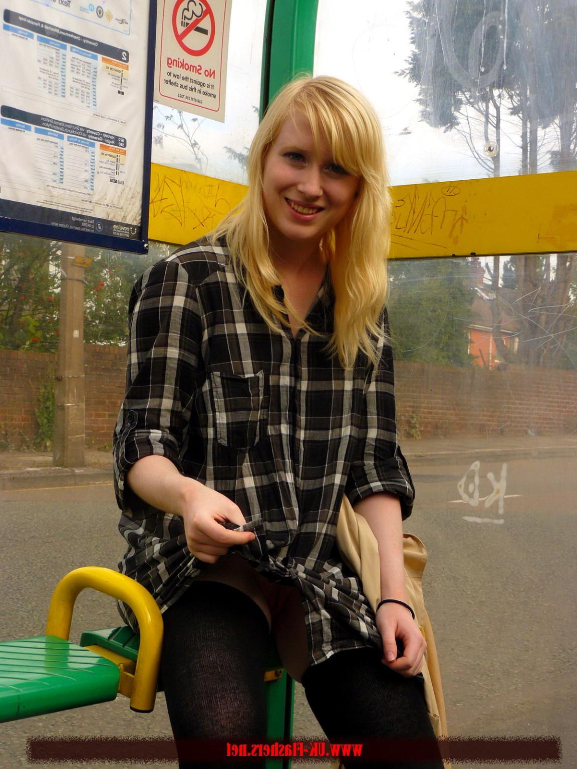 16P Flashing blonde british babe Satine Spark in public nudity