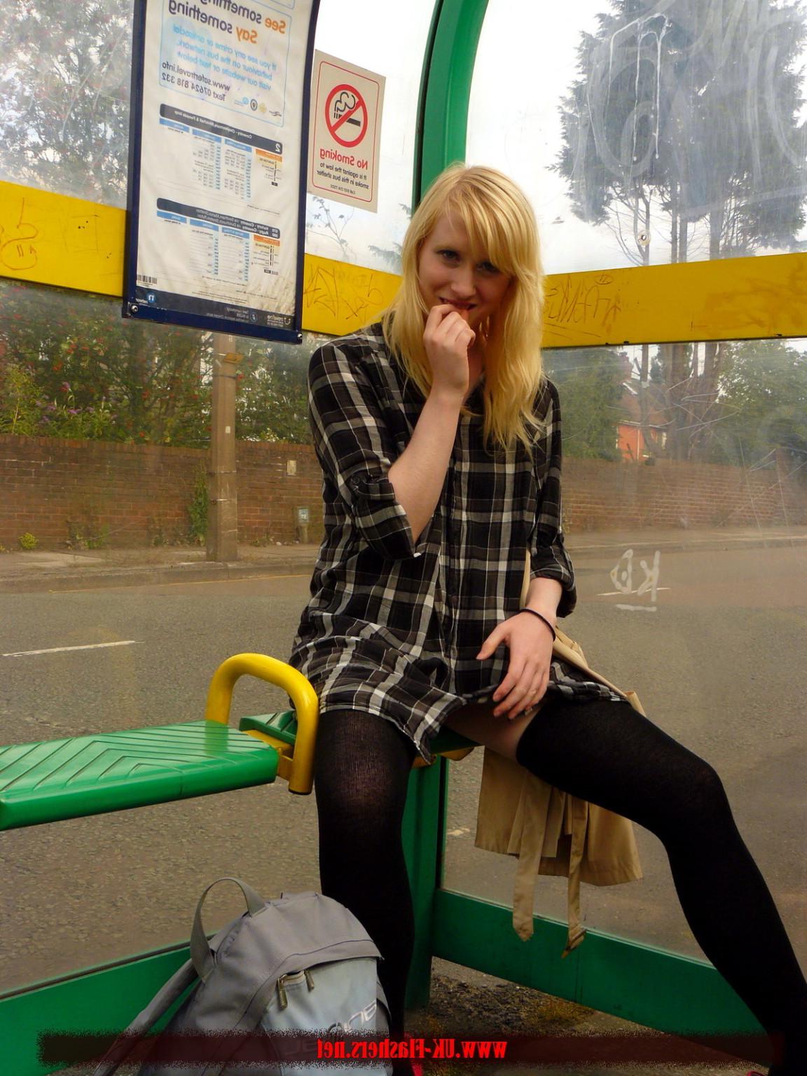 16P Flashing blonde british babe Satine Spark in public nudity