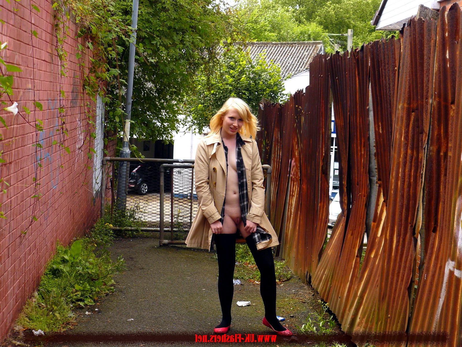16P Flashing blonde british babe Satine Spark in public nudity