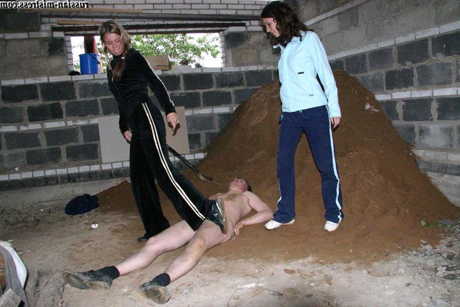 16P Rich bitches punish a fleshy worker right on the building site