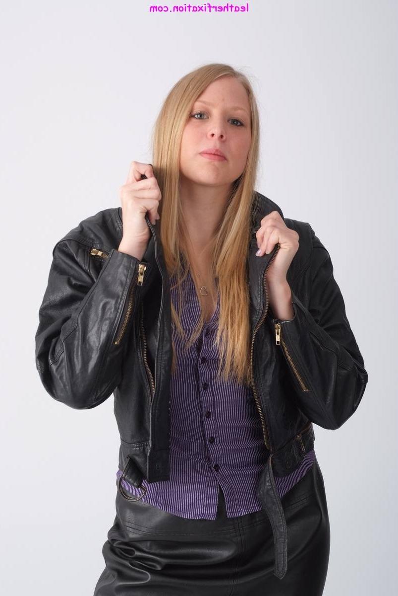 15P Cute blonde Hayley posing in a sexy leather jacket and a lovely 