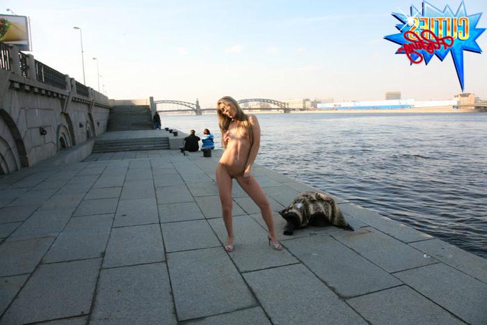 16P Teen flasher shows her body on a river embankment