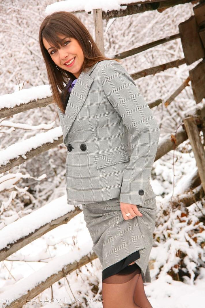 16P Emma H looking stunning in the snow in her sexy secretary outfit.