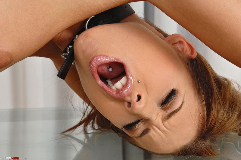 16P Young Satin Bloom is leashed and dominated ready for blowjob