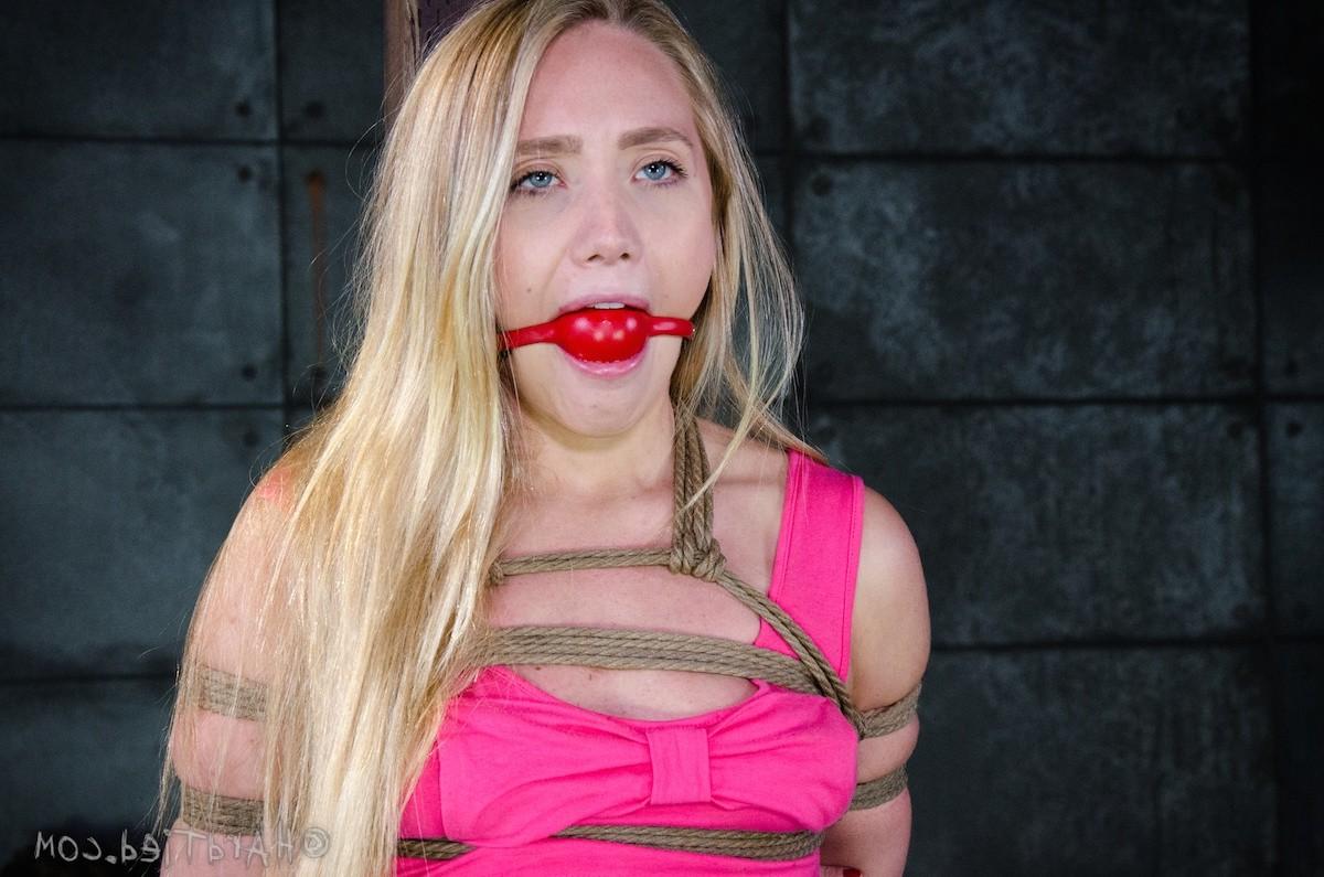 16P AJ Applegate ballgag blonde is rope bound and spanked by black maledom