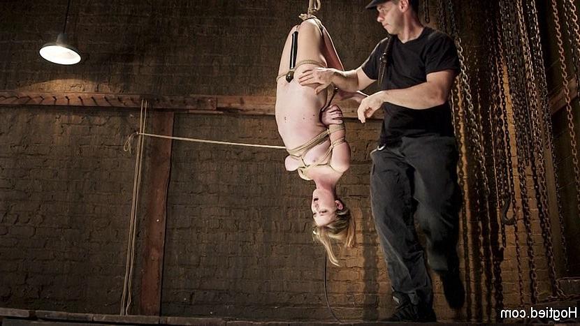 18P Ashley Lane hot blonde in rope bondage is toyed to orgasm in dungeon