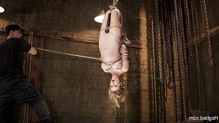 18P Ashley Lane hot blonde in rope bondage is toyed to orgasm in dungeon