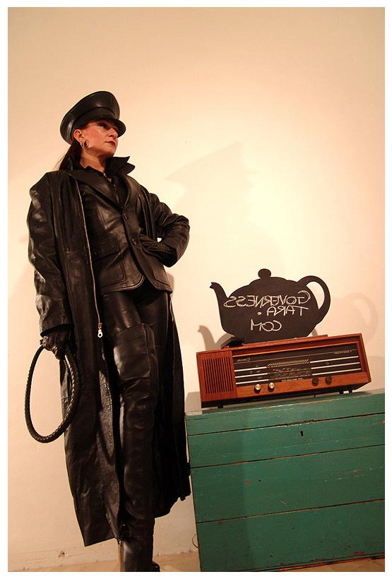 15P A strict gestapo mistress in leather and ultra high heels