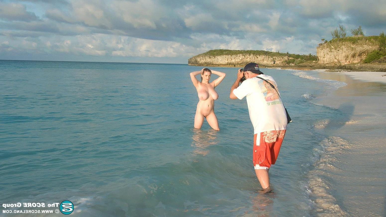 15P Top busty pornstars at casting on beach