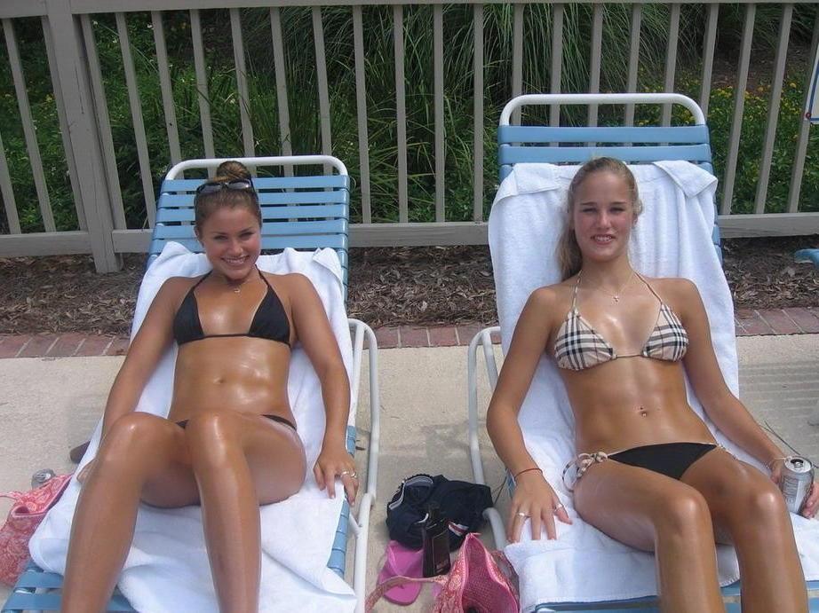 16P Girls Smile As They Layout On Beach Topless With Friends