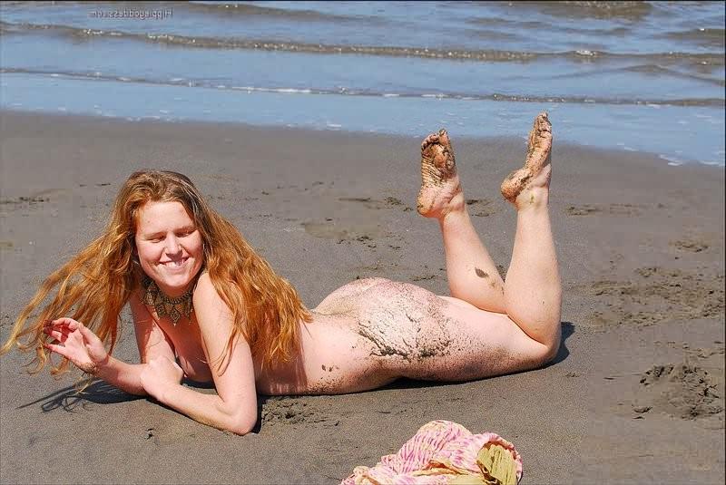 16P Hairy Redhead Nudist Gets Messy Outdoors at Beach