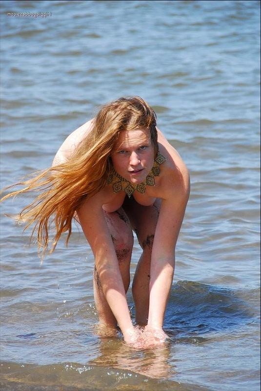 16P Hairy Redhead Nudist Gets Messy Outdoors at Beach