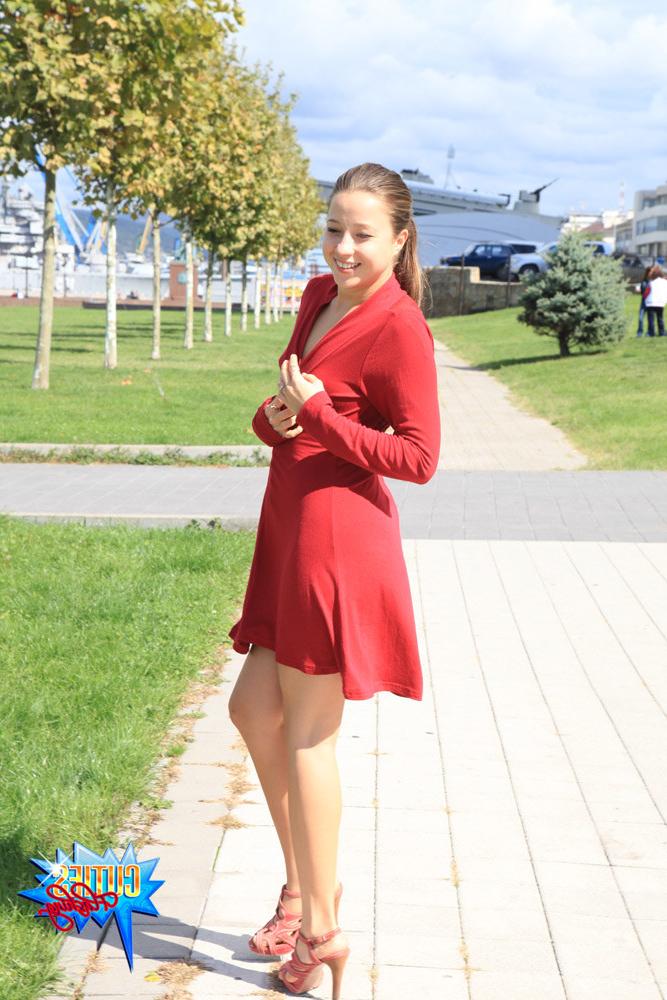 16P Raunchy flasher with little tits and biggish booty