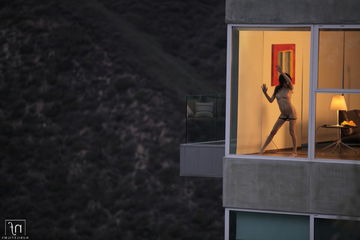 16P Watch through an open window as brunette babe Aiden Ashley squee