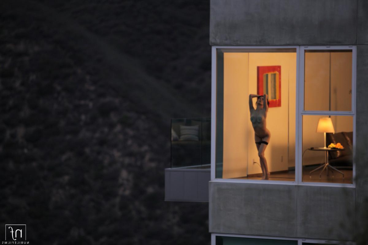 16P Watch through an open window as brunette babe Aiden Ashley squee