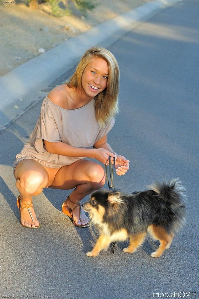 15P Sweet teen flashes pussy while out walking the dog