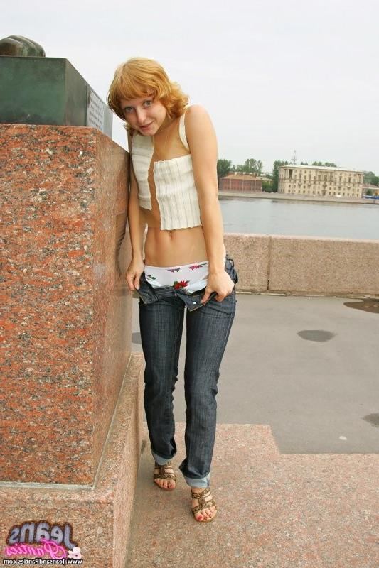 15P Horny young teen pulls down tight jeans to flash panties