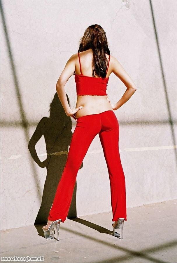 16P Asian teen Layla wearing tight stretch pants pulled almost past her pussy