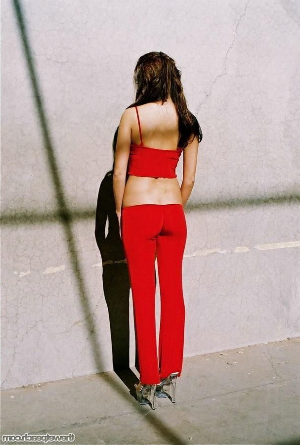 16P Asian teen Layla wearing tight stretch pants pulled almost past her pussy