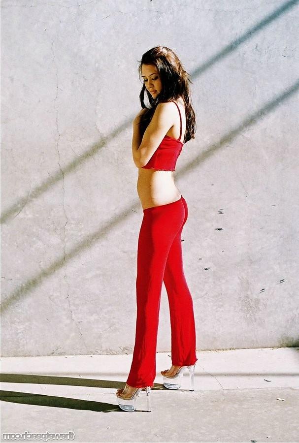 16P Asian teen Layla wearing tight stretch pants pulled almost past her pussy