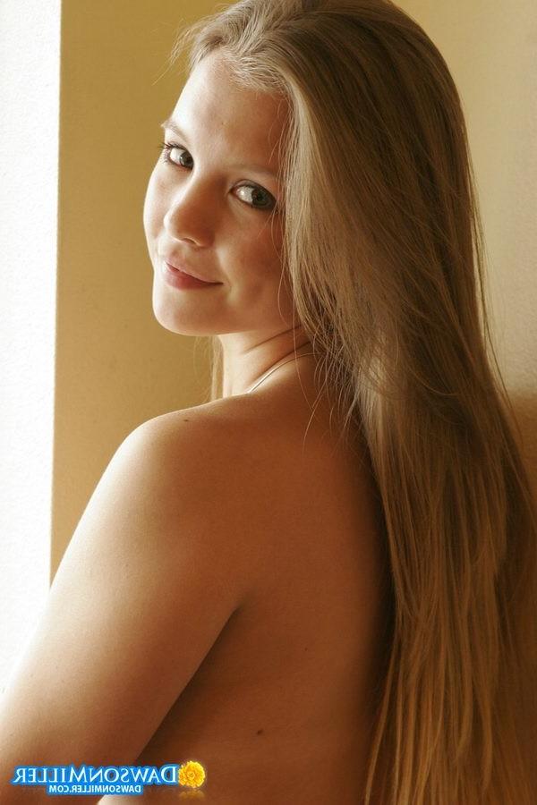 16P Busty Dawson Miller posing by the window totally nude