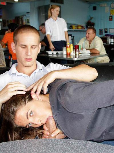 13P Shed give him a blowjob in public in cafe