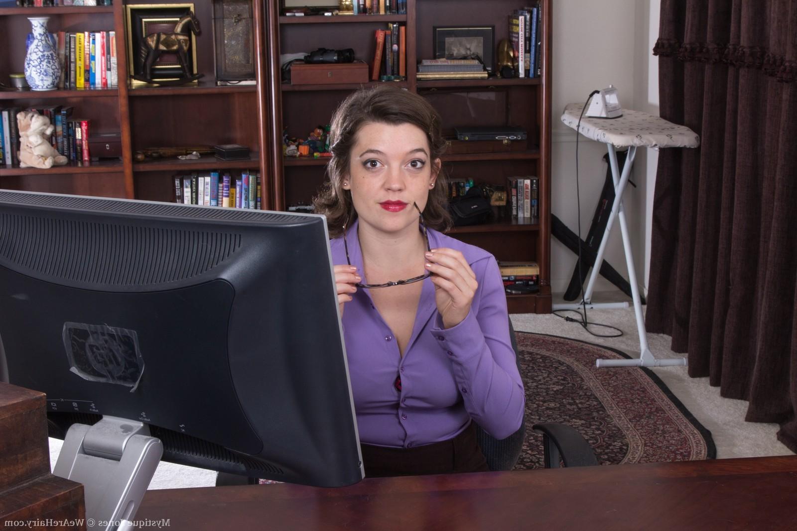 16P Hairy babe Mystique Jones is a sexy secretary