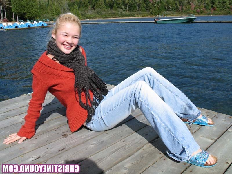 15P Titty-flashing blonde teen cutie Christine Young on camera