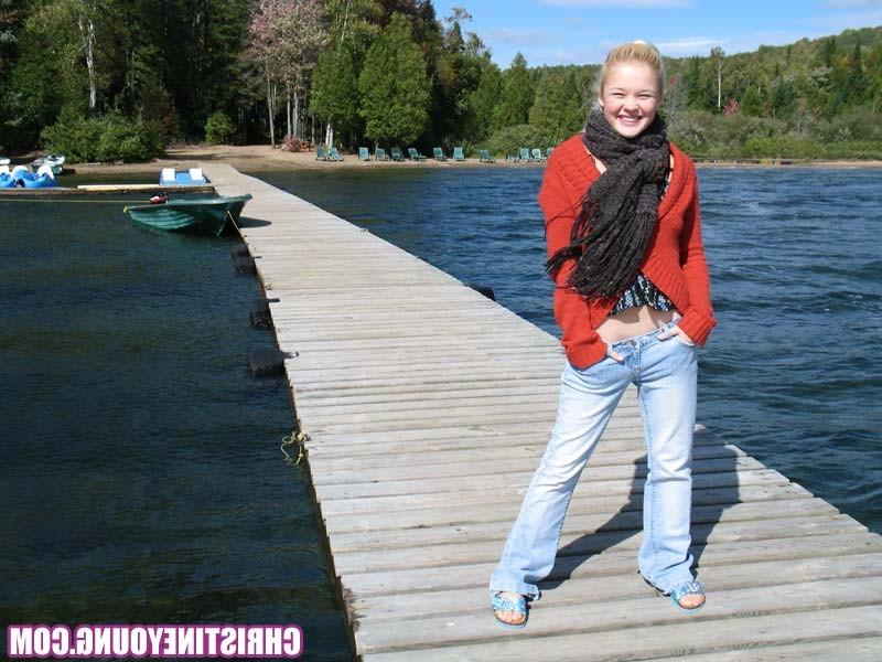 15P Titty-flashing blonde teen cutie Christine Young on camera