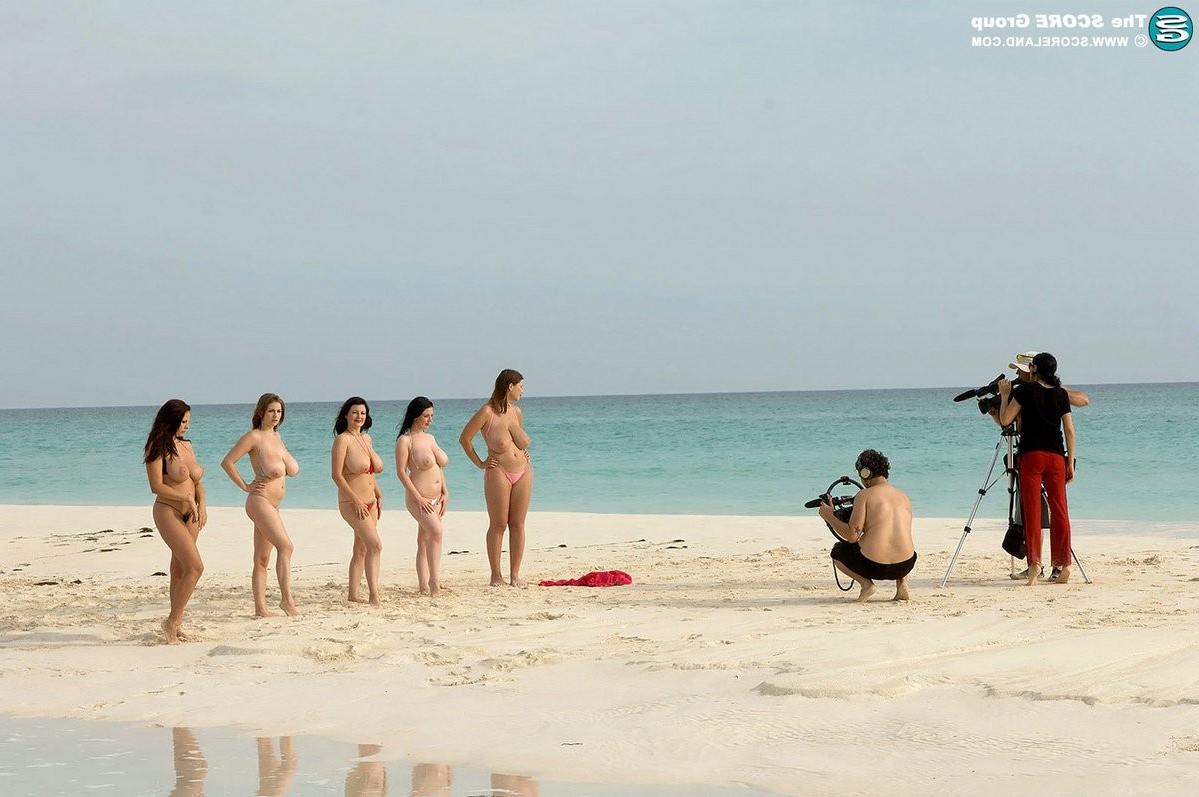 15P Busty bikini pornstars works on the beach