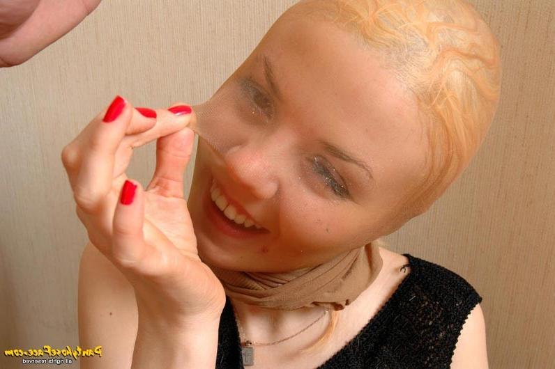16P Teen fucking with pantyhose and nylon over her head