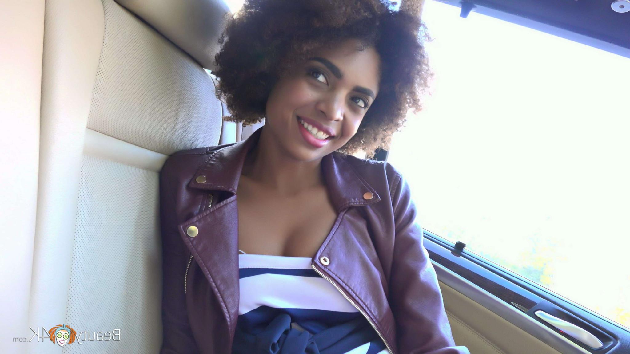 16P Ebony cutie seduces a white stud in a hard sex outdoors