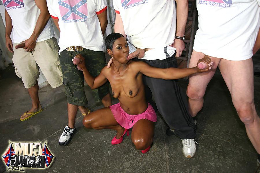 18P short haired ebony getting bukkaked by ten racist white dudes