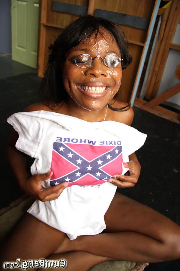 18P black chick gets covered in white jizz by horny rednecks