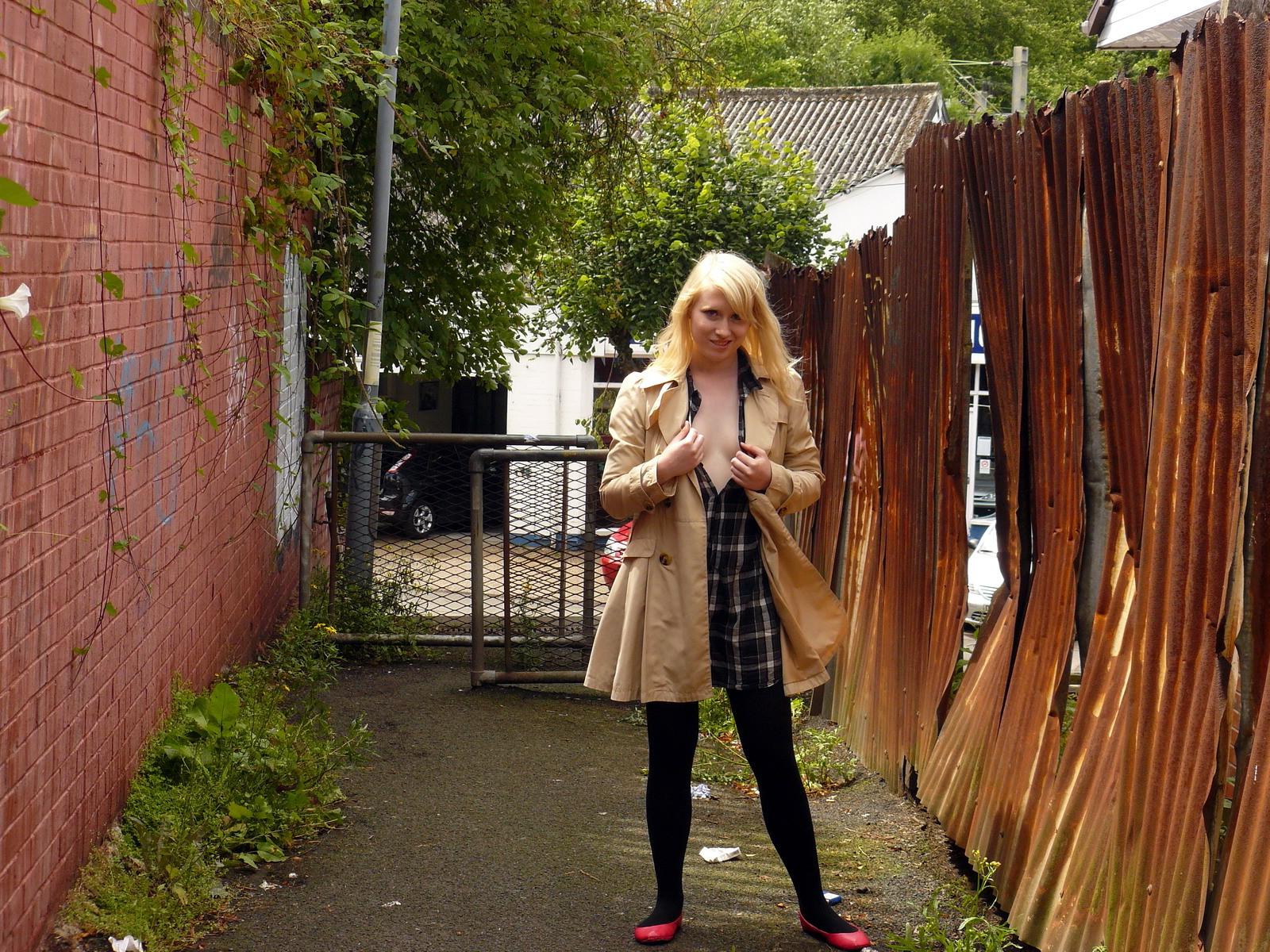 16P Blonde babe Satine Spark flashing and public nudity of English pornstar naked in