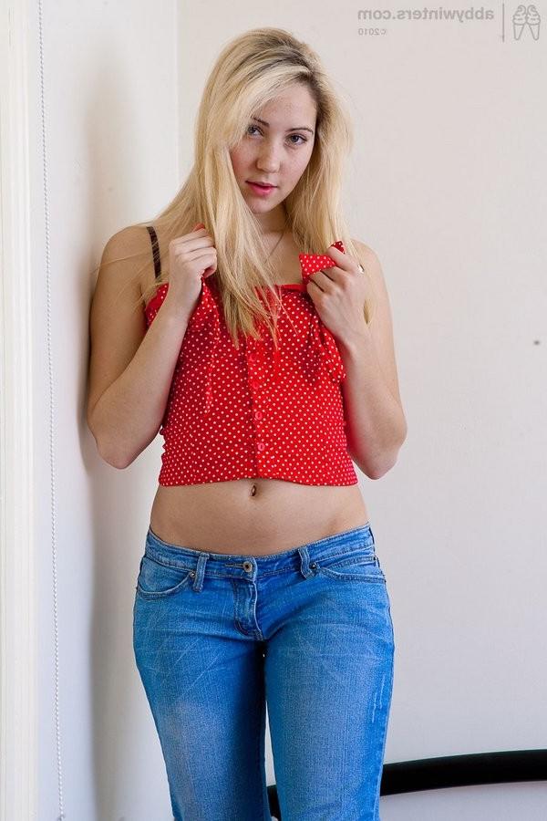 16P Hairy Blond Hottie Teases Off Her Jeans and Panties