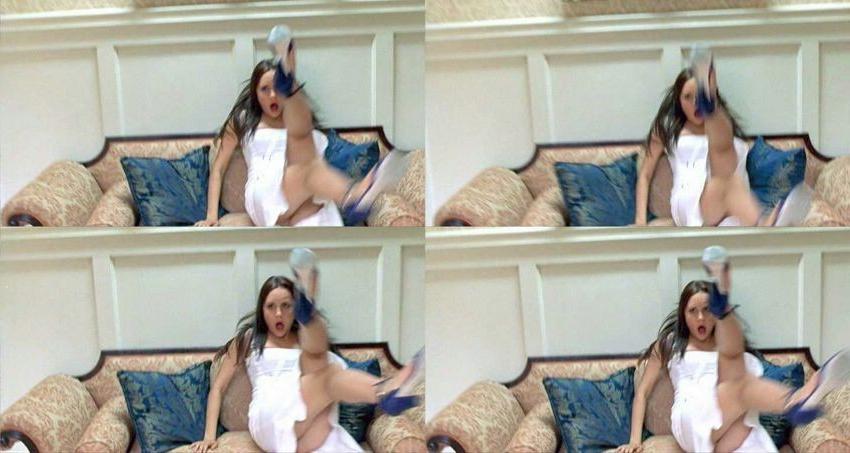15P Petite young actress Amanda Bynes gives a peek up her skirt