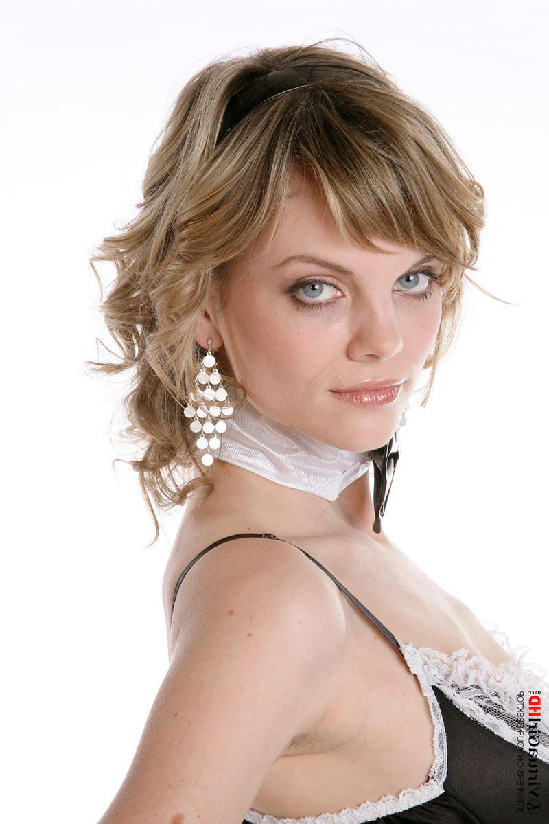 16P Sexy blonde maid Maggie in stockings  high heels