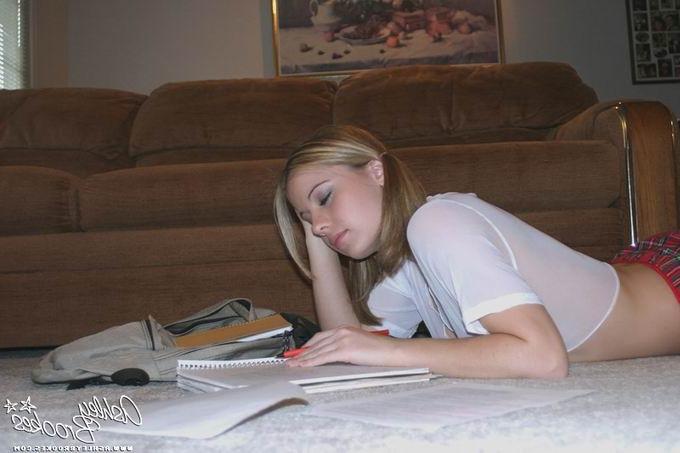 16P Cute schoolgirl blonde teen in stockings