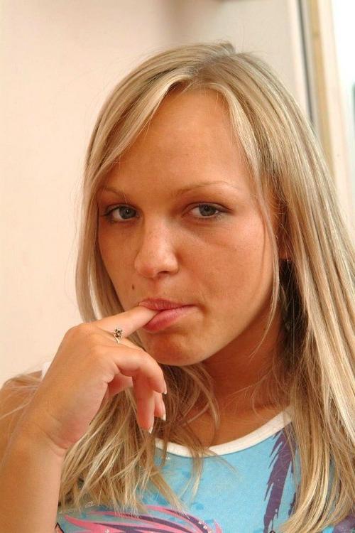 16P Blonde in skirt shows very hairy pussy
