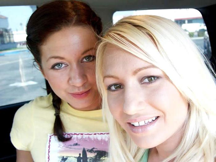 15P Blonde lesbian fucking a shy brunette with strapon