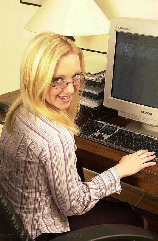 16P Blonde secretary in stockings and sexy lingerie