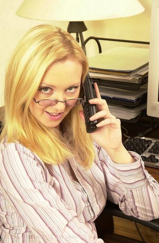 16P Blonde secretary in stockings and sexy lingerie