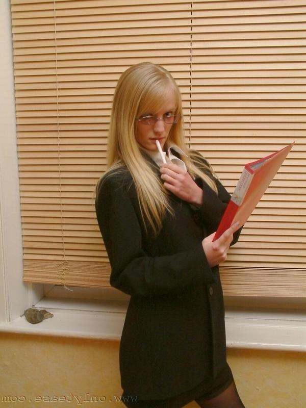 16P Blonde teen secretary striptease